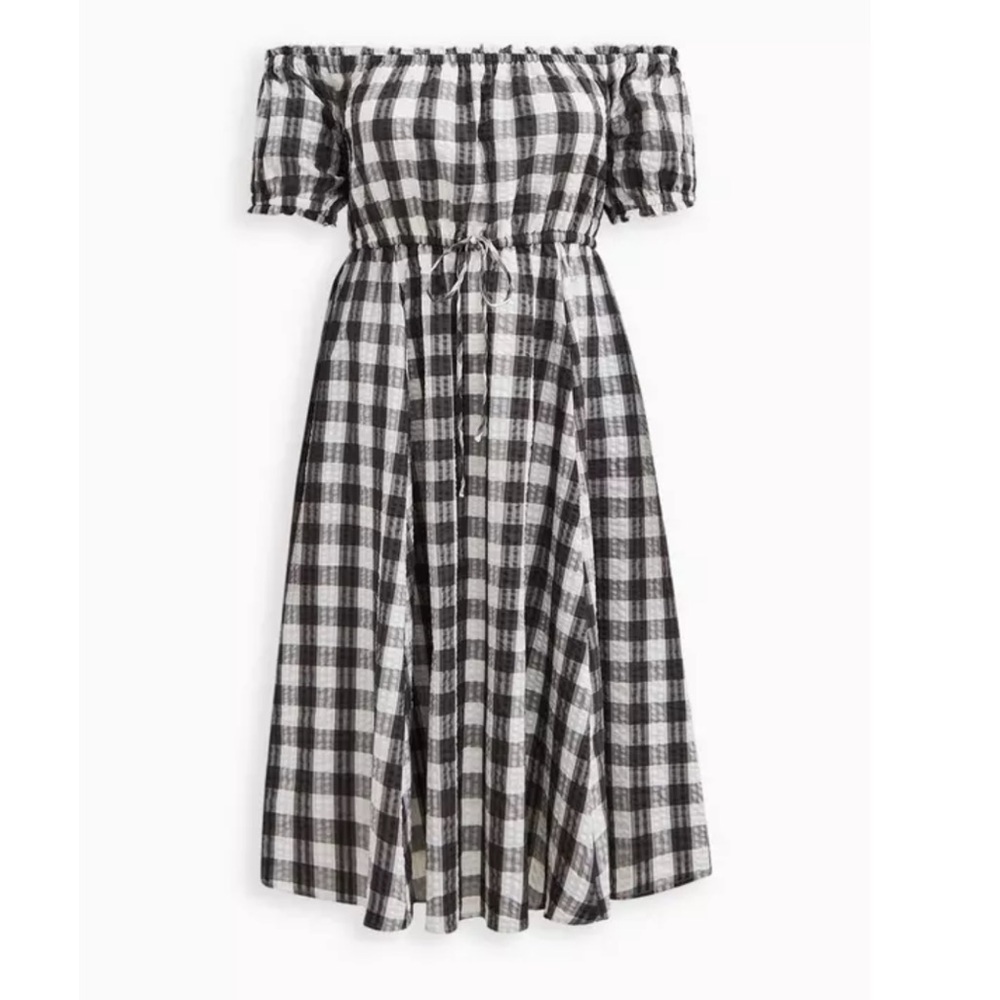 torrid Black and White Gingham Off-Shoulder Midi Dress